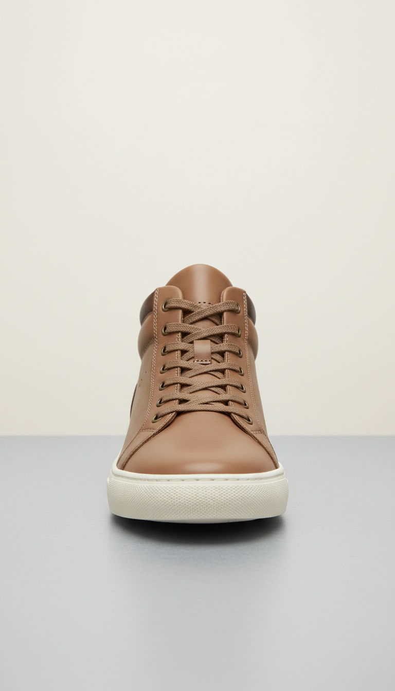 Taupe Leather Mid-Top Sneaker