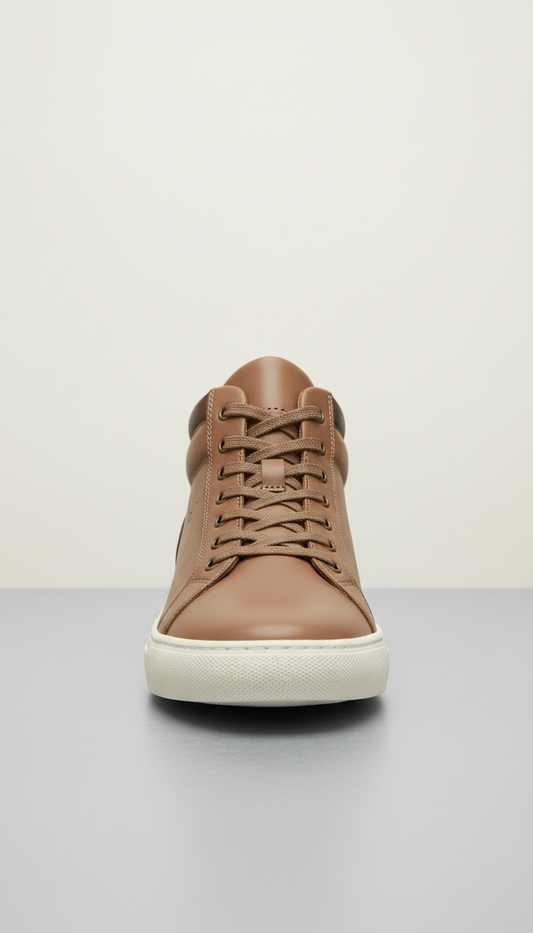 Taupe Leather Mid-Top Sneaker