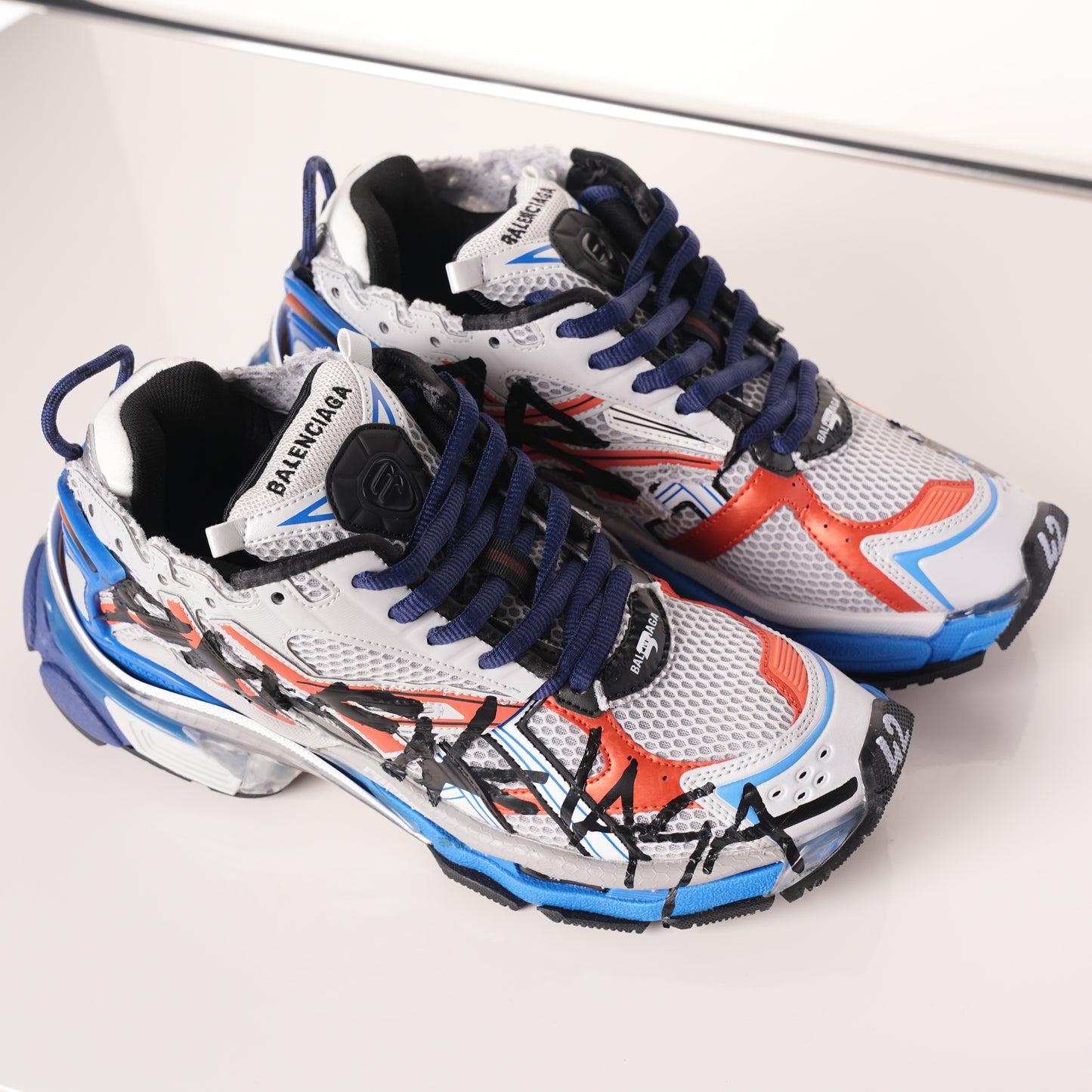Balenciaga Runner White And Blue Printing 677402 W3RB6 1264