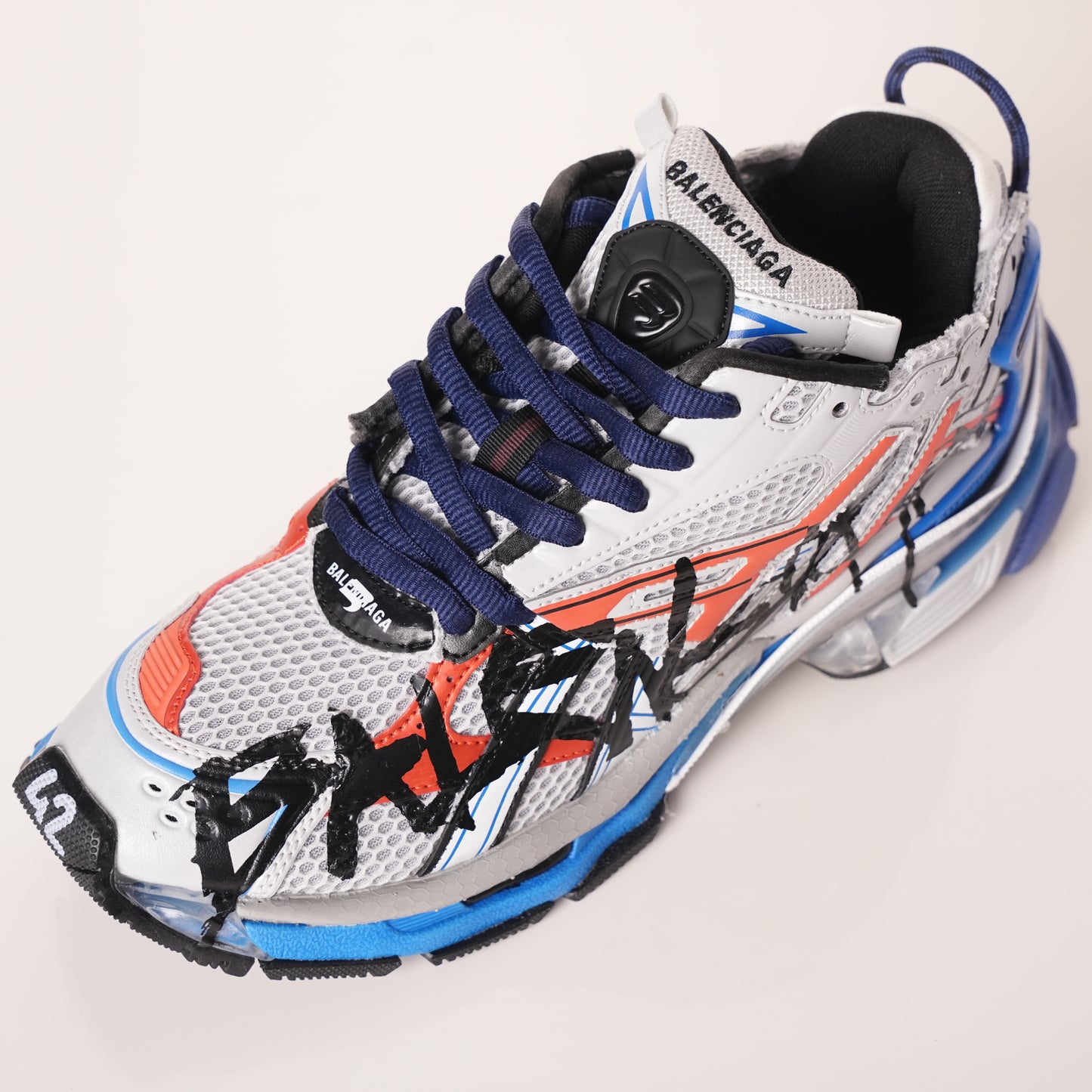 Balenciaga Runner White And Blue Printing 677402 W3RB6 1264