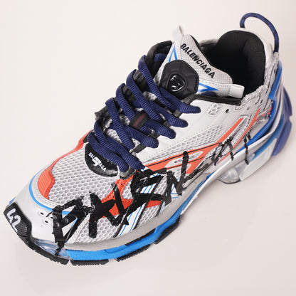 Balenciaga Runner White And Blue Printing 677402 W3RB6 1264