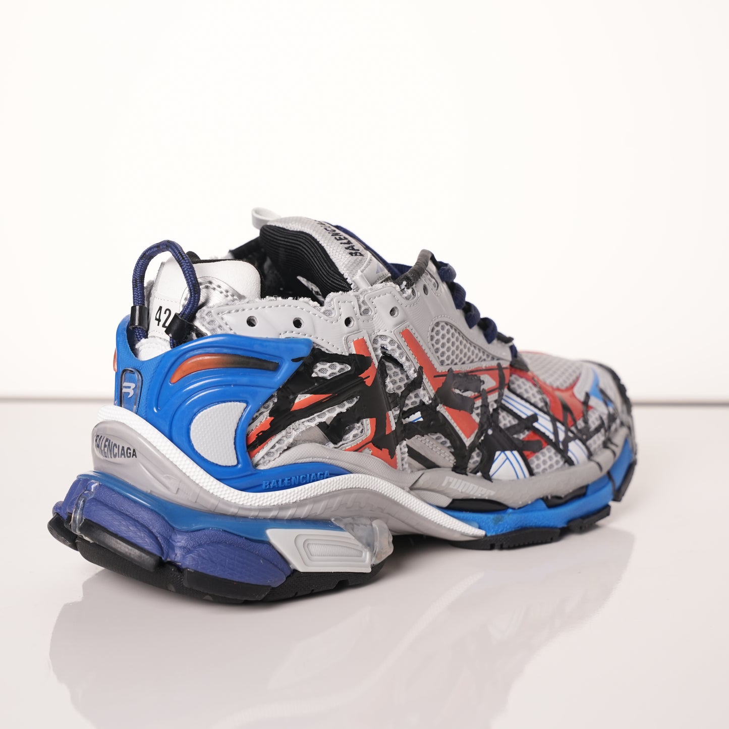 Balenciaga Runner White And Blue Printing 677402 W3RB6 1264